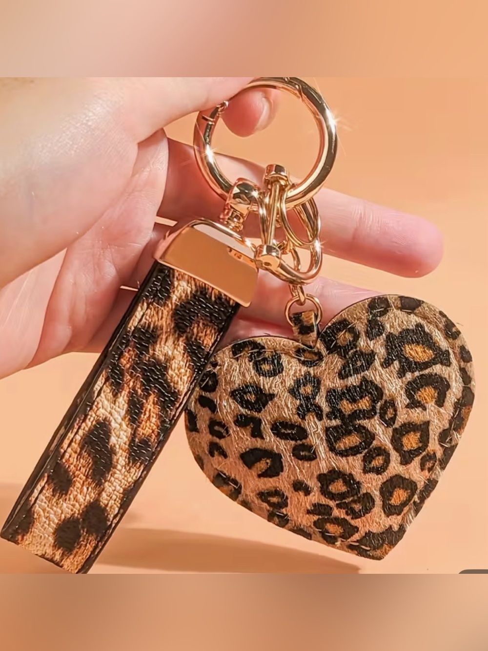 Leopard Heart Keychain Wristlet - Gold Hardware